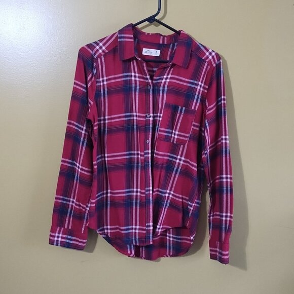 Hollister Cotton Blend Long Sleeve Button Down Flannel M Boho Indie Western - Picture 1 of 5